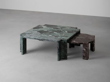 Squared stone low table and one stone side tables composition FIDIA Vaselli