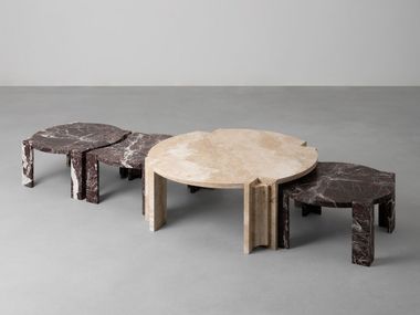 Round stone low table and three stone side tables composition FIDIA Vaselli