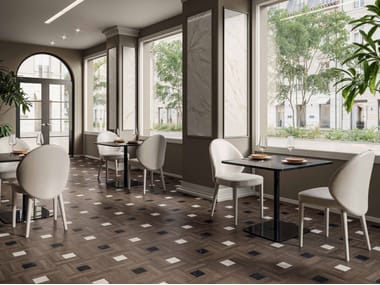 Versace Ceramics, LEATHERWOOD CHESTERFIELD EBONY Pavimento in gres porcellanato effetto legno