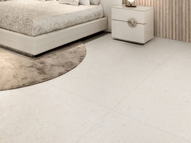 Versace Ceramics, V STONE WHITE Pavimento/rivestimento in gres porcellanato effetto pietra per interni ed esterni