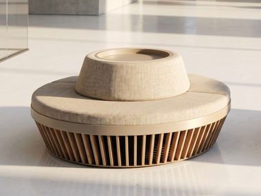 Round sofa in fabric and teak PLAYGROUND TEAK "LEAN ON ME" IN- & OUTDOOR WOOMEY & K