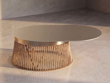 Oval aluminium and rope coffee table UD SERVE LARGE STRING UDY WOOMEY & K