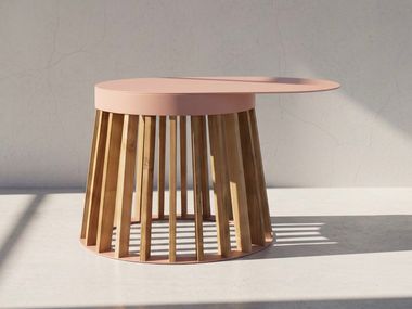 Oval aluminium and teak coffee table UD SERVE SMALL TEAK UDSS WOOMEY & K