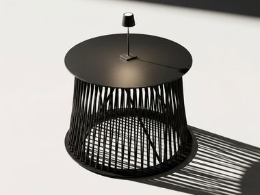 Round aluminium and rope coffee table with central base UD SERVE SMALL XQ 64 WOOMEY & K