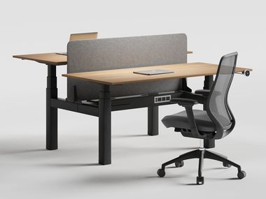 Multiple height-adjustable wooden office desk with sound absorbing screens MAX CLUSTER OF 2 WORKSPACE