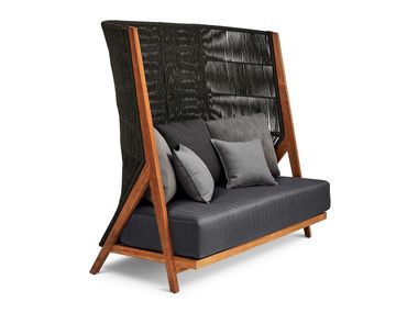 Upholstered high-back 3 seater teak garden sofa ARBOR Walters