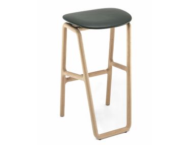 High wooden stool with padded seat MARSHALL Woak