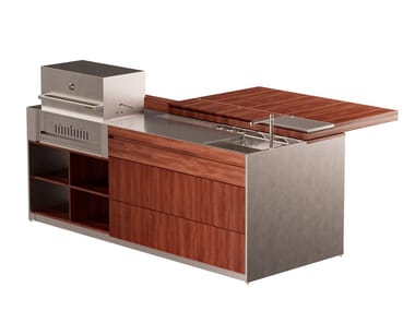 YARDCOM, OASIS Cucina da esterno in acciaio inox e legno con grill