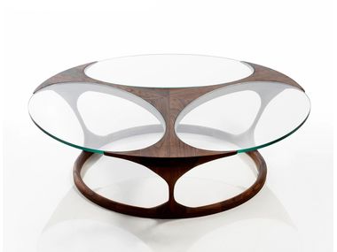 Round walnut and glass coffee table YRIS Agrippa