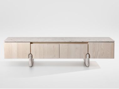 Low solid wood TV cabinet with drawers ONDE ZEITRAUM