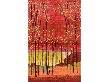 Handmade wool rug ABSTRACT BLOSSOMING ARBORETUM AT DUSK Zollanvari