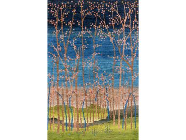 Handmade wool rug ABSTRACT BLOSSOMING ARBORETUM AT DAWN Zollanvari