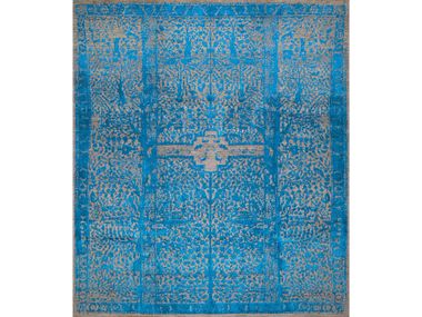 Rectangular wool and silk rug CLASSICAL GARDEN IN VIBRANT BLUE Zollanvari
