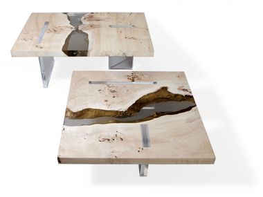 Low solid wood  and resin coffee table POPLAR Alcarol