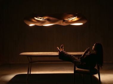 Plywood pendant lamp LOOP RIFT CHANDELIER andblack