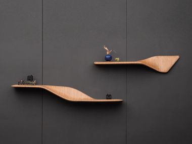 Plywood wall shelf LOOP STEP SHELVES andblack