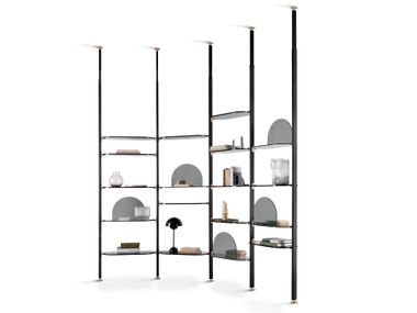 Floor-ceiling mounted metal and glass bookcase ALBA arflex