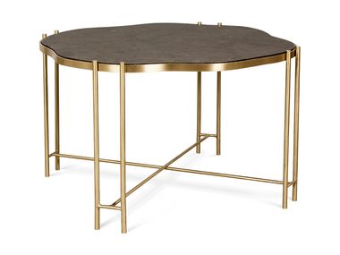 Round brass and marble high side table ARGA JOSÉ LEITE DE CASTRO