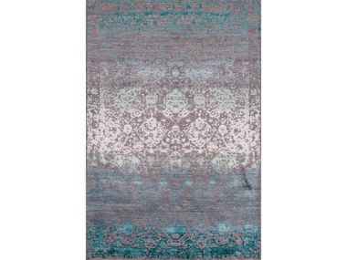 Rectangular patterned wool and silk rug ABRASHED FLORAL CARTOUCHES IN BLUES, VIOLETS & GREYS Zollanvari
