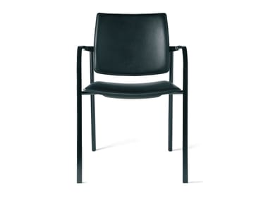 Stackable leather chair with armrests BIO | Chair with armrests