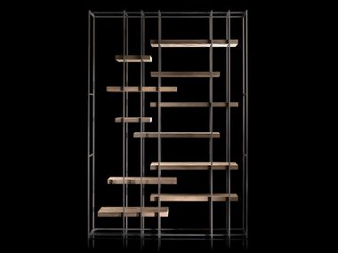 Open metal bookcase with wooden shelves CAGE-B Henge
