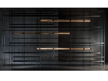 Metal bookcase with wooden shelves CAGE LAYER Henge