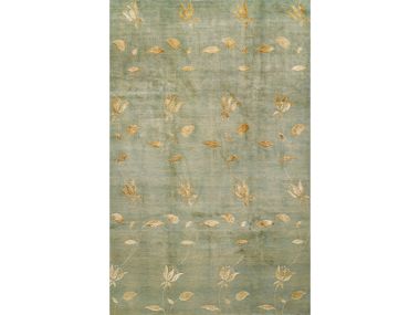 Patterned rectangular wool and silk rug CELADON IN GREY GREEN & GOLD Zollanvari