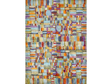Rectangular wool rug QUILT CRAZY IN BLUE, ORANGE & VIOLET Zollanvari