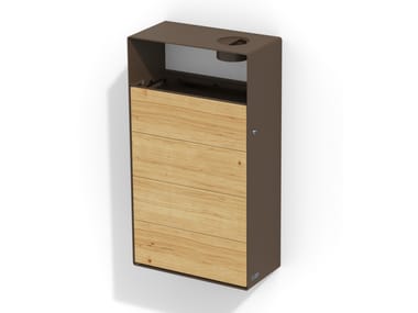 Portarifiuti in acciaio e legno a parete con portacenere EIGHT | Portarifiuti a parete LAB23