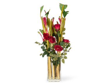 Composizione floreale con vaso di vetro ETERNITY OKINAWA ROSE VGnewtrend