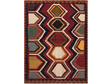 Rectangular wool rug GHASHGHA’I 'MEDALLIONS' KELIM Zollanvari