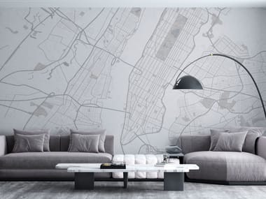 Carta da parati panoramica con mappe HUDSON Rimura