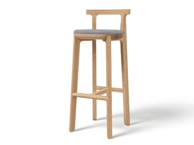 Solid wood barstool with integrated cushion JURO 75 | Stool with footrest