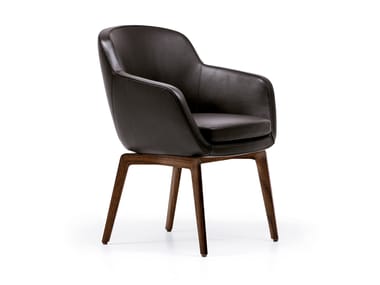 Upholstered leather chair with armrests BELT | Leather chair