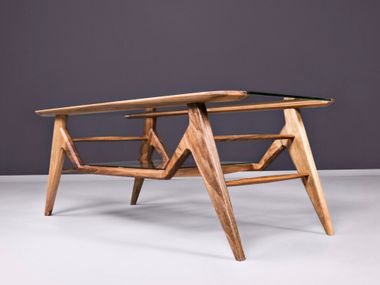 Low wood and glass coffee table with storage space LIPA HOOKL und STOOL