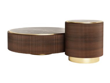Round wooden coffee table with marble top PLUM ANA ROQUE INTERIORS
