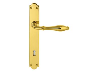Brass door handle on back plate with lock SIENA | Door handle on back plate Colombo Design