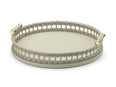 Vassoio rotondo in midollino con manici in ottone SUZETTE Mila Maurizi
