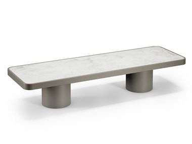 Mesa de centro baixa de madeira e vidro TAU 40 STEEL Reflex