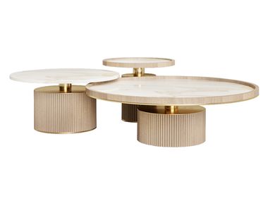 Round wooden coffee table with marble top TENOR ANA ROQUE INTERIORS