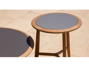 THE SECRET GARDEN Low round teak garden side table with stoneware top ...