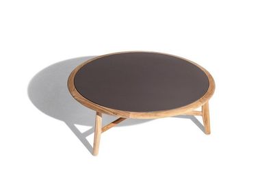 THE SECRET GARDEN Low round teak garden side table with stoneware top ...