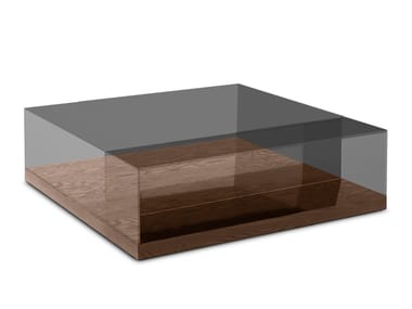 Low square wood and glass coffee table V227