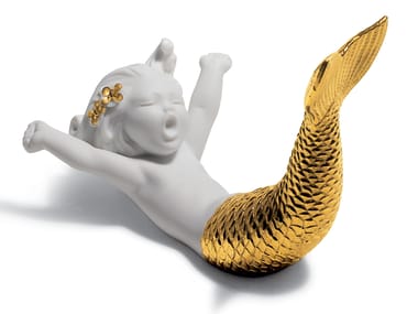 Lladró, WAKING UP AT SEA MERMAID GOLDEN Soprammobile in porcellana