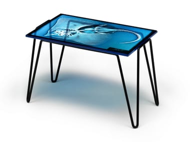 Tavolino di servizio rettangolare in acciaio e cristallo XRAYDIO