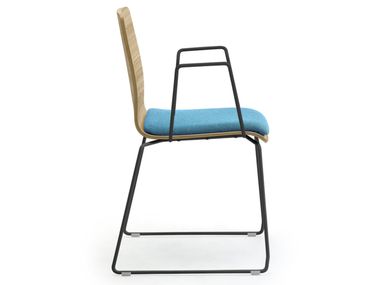 Sled base wood veneer chair with linking device with integrated cushion ZEROSEDICI WOOD Leyform