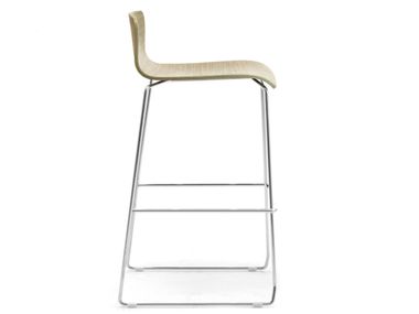 High stackable sled base steel and wood veneer stool ZEROSEDICI WOOD | Sled base stool Leyform