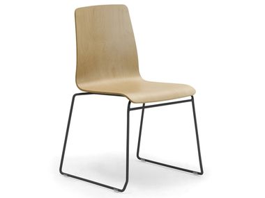 Sled base multi-layer wood chair with linking device ZEROSEDICI WOOD Leyform