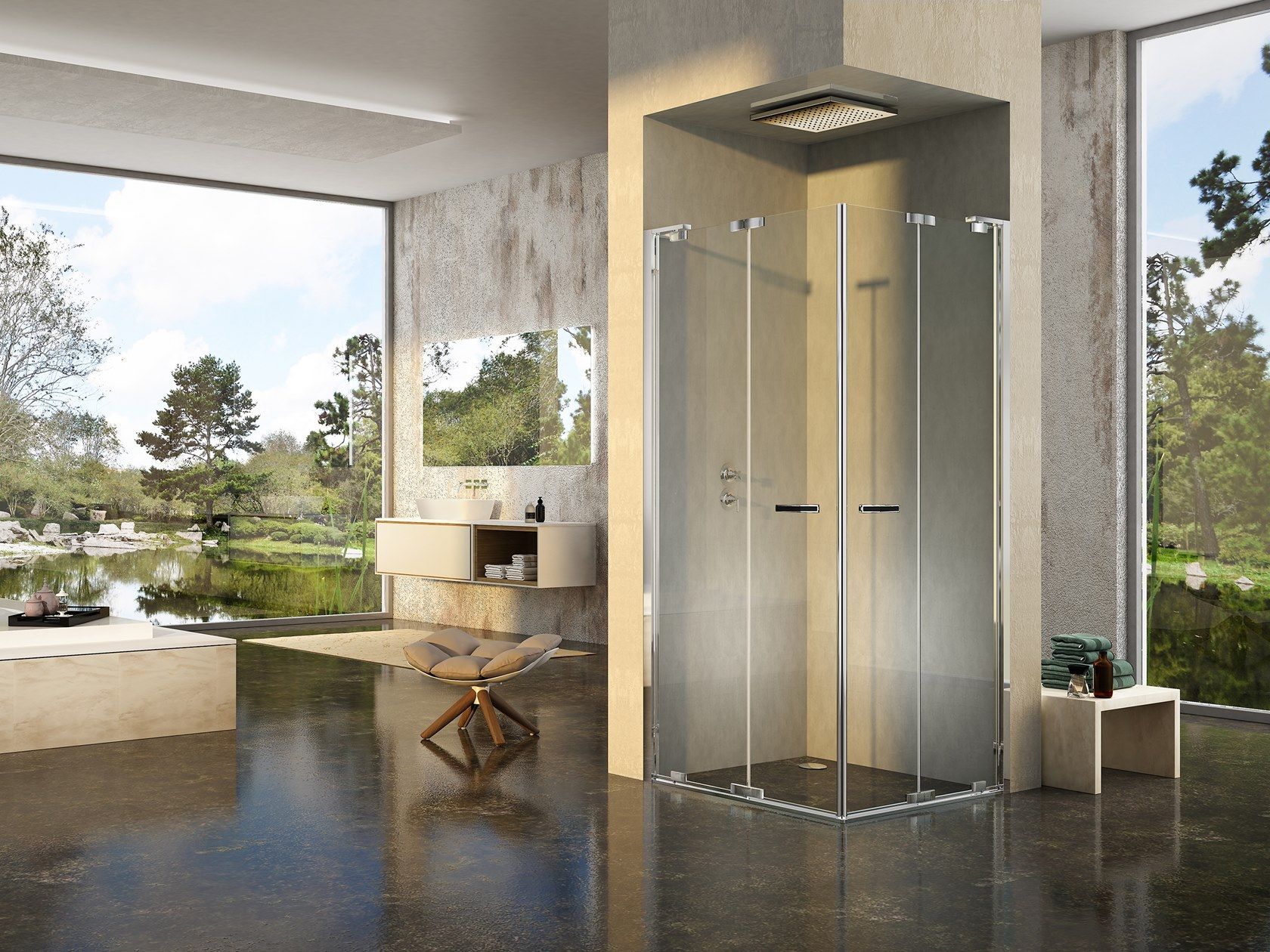 Corner glass shower cabin with folding door NATURA 4000 AEFP L/R