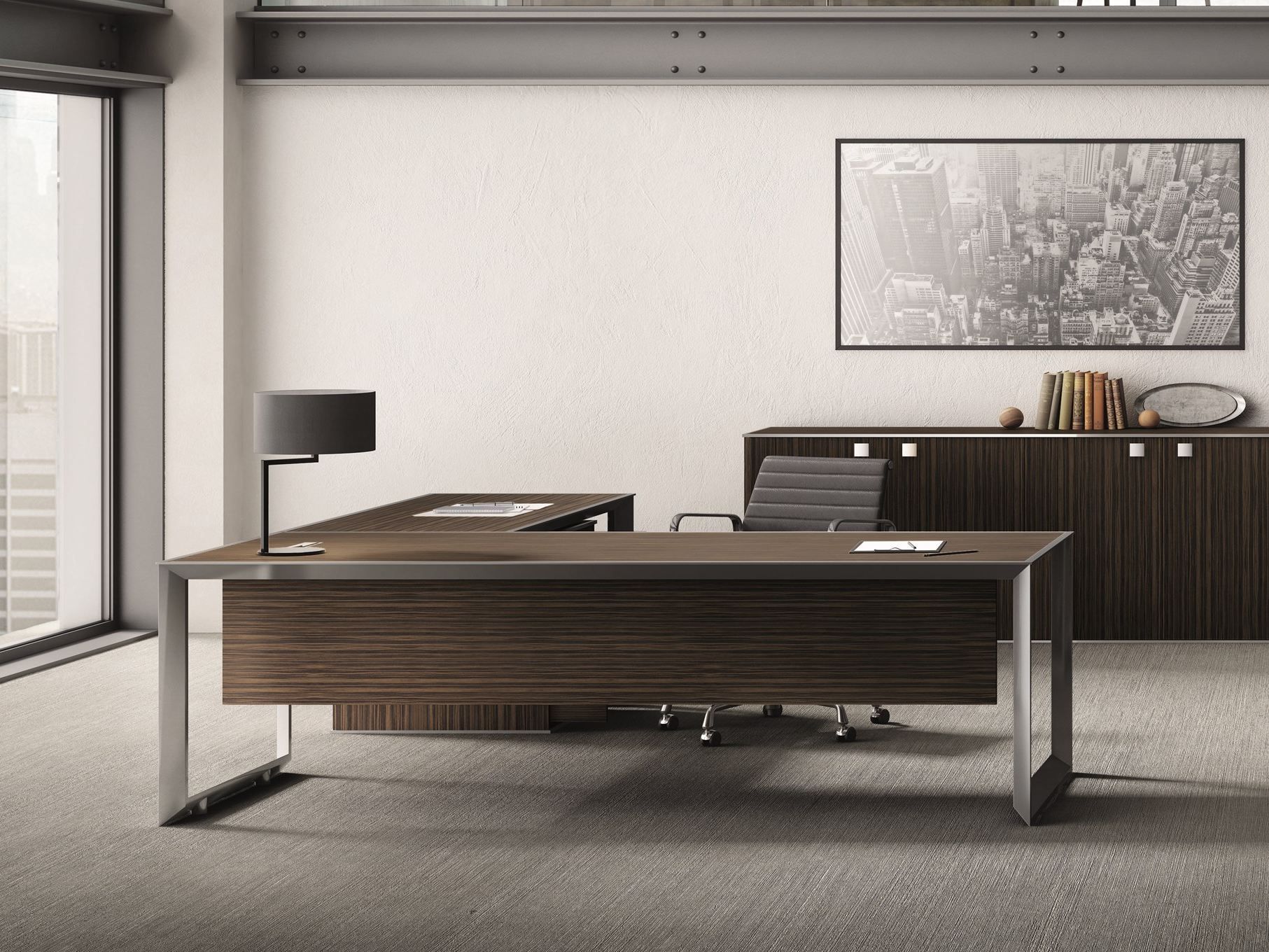 45/90 Aluminium and wood office desk By IFT design Roberto Garbugli